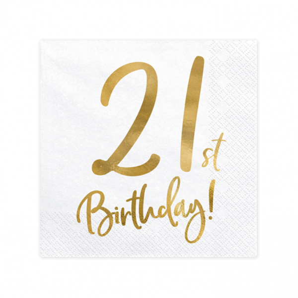 20st Servetten 21st Birthday Wit/Goud