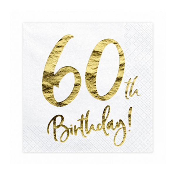 20st Servetten 60th Birthday Wit/Goud