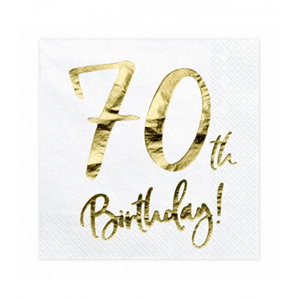 20st Servetten 70th Birthday Wit/Goud