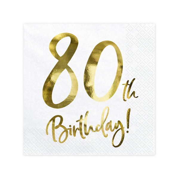 20st Servetten 80th Birthday Wit/Goud