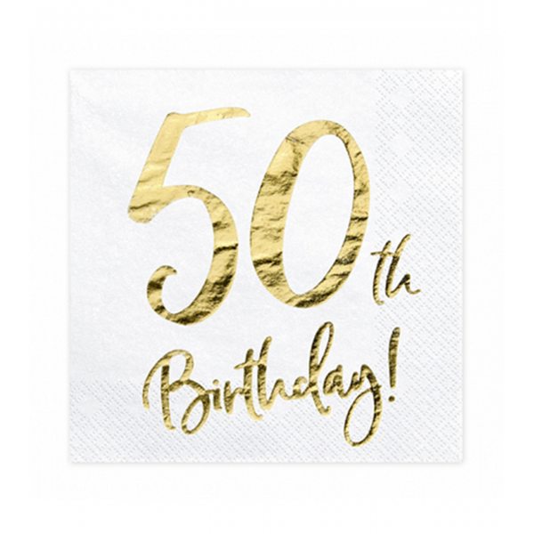 20st Servetten 50th Birthday Wit/Goud