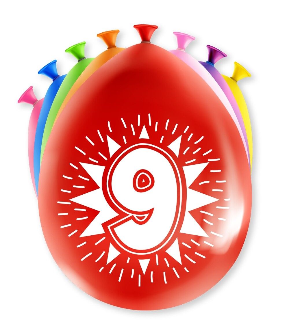 8st Happy Party Ballonnen 9 Jaar 12"