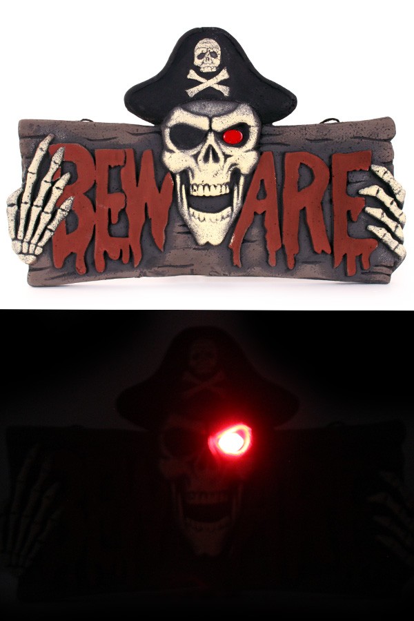 Deco Bord "Beware" Piraat met Licht