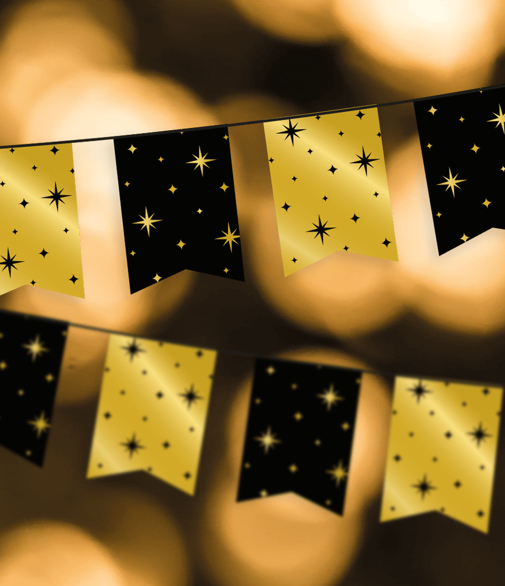 6m Vlaggenlijn Goud/Zwart Stars