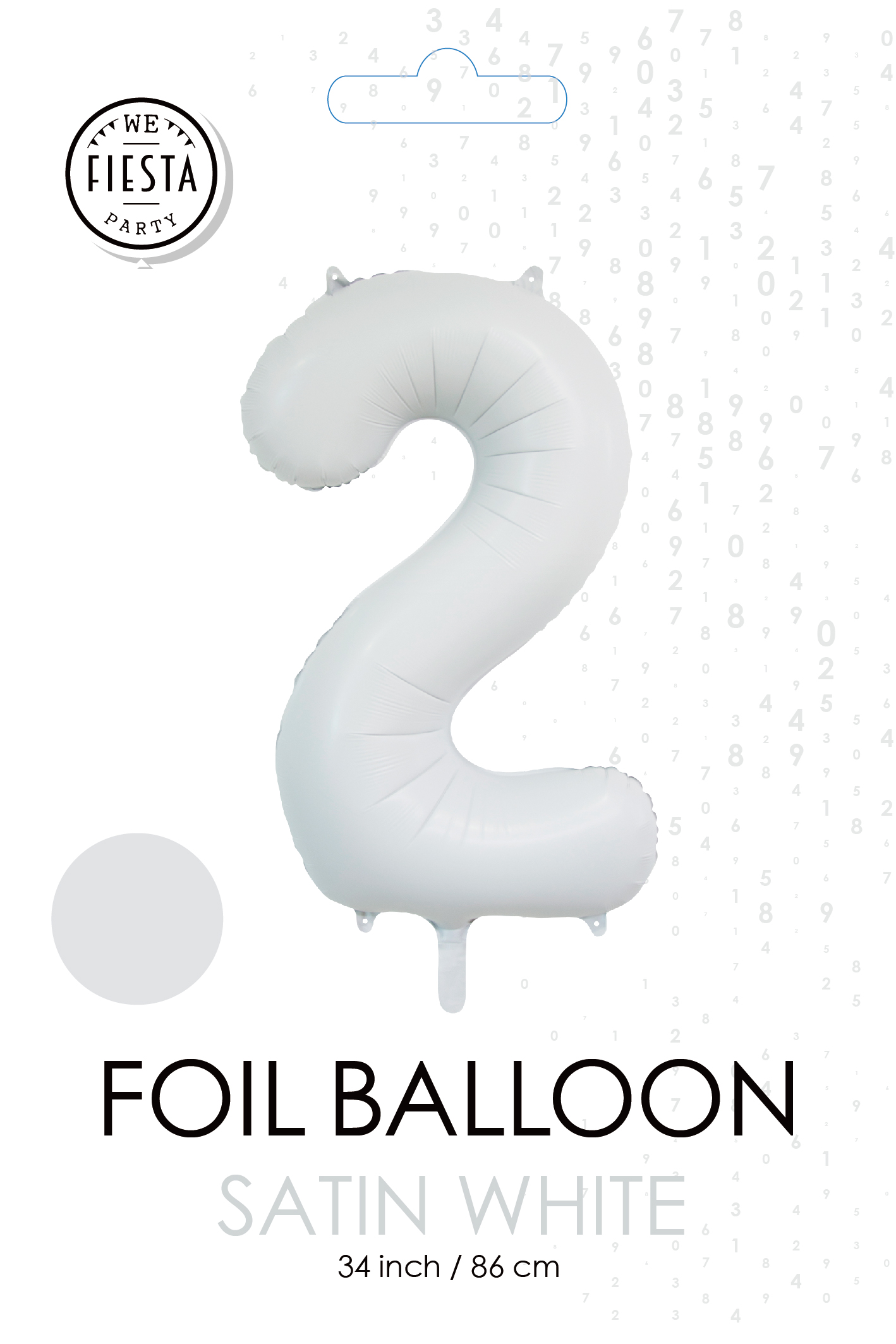 Folieballon Cijfer "2" Mat Wit 86cm