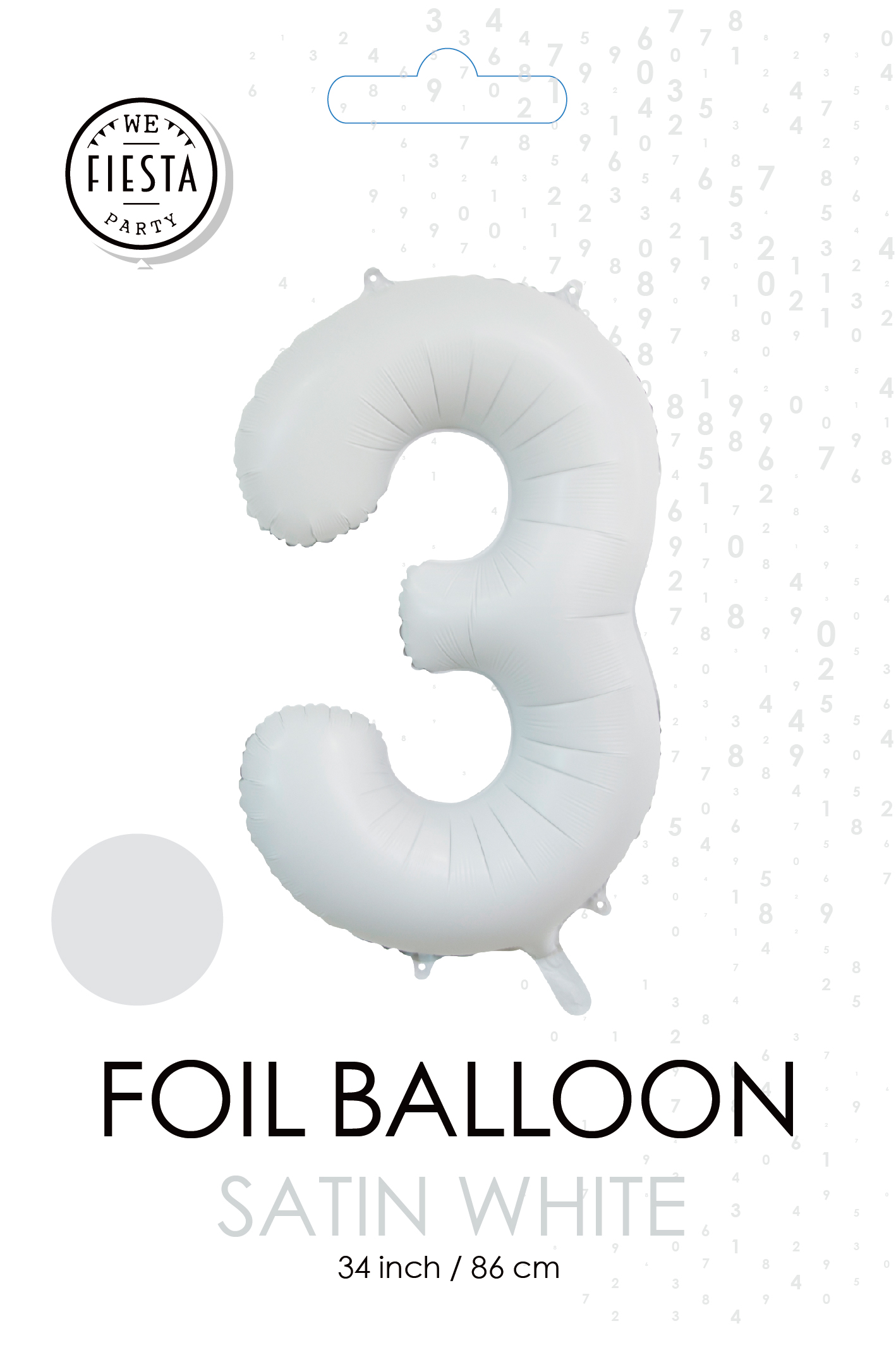 Folieballon Cijfer "3" Mat Wit 86cm