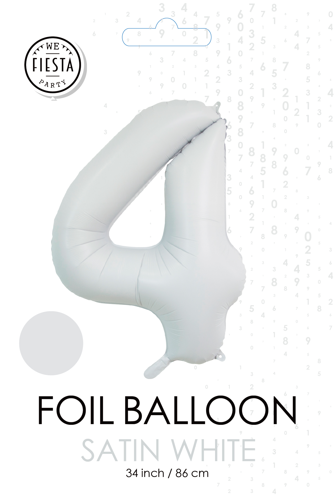 Folieballon Cijfer "4" Mat Wit 86cm