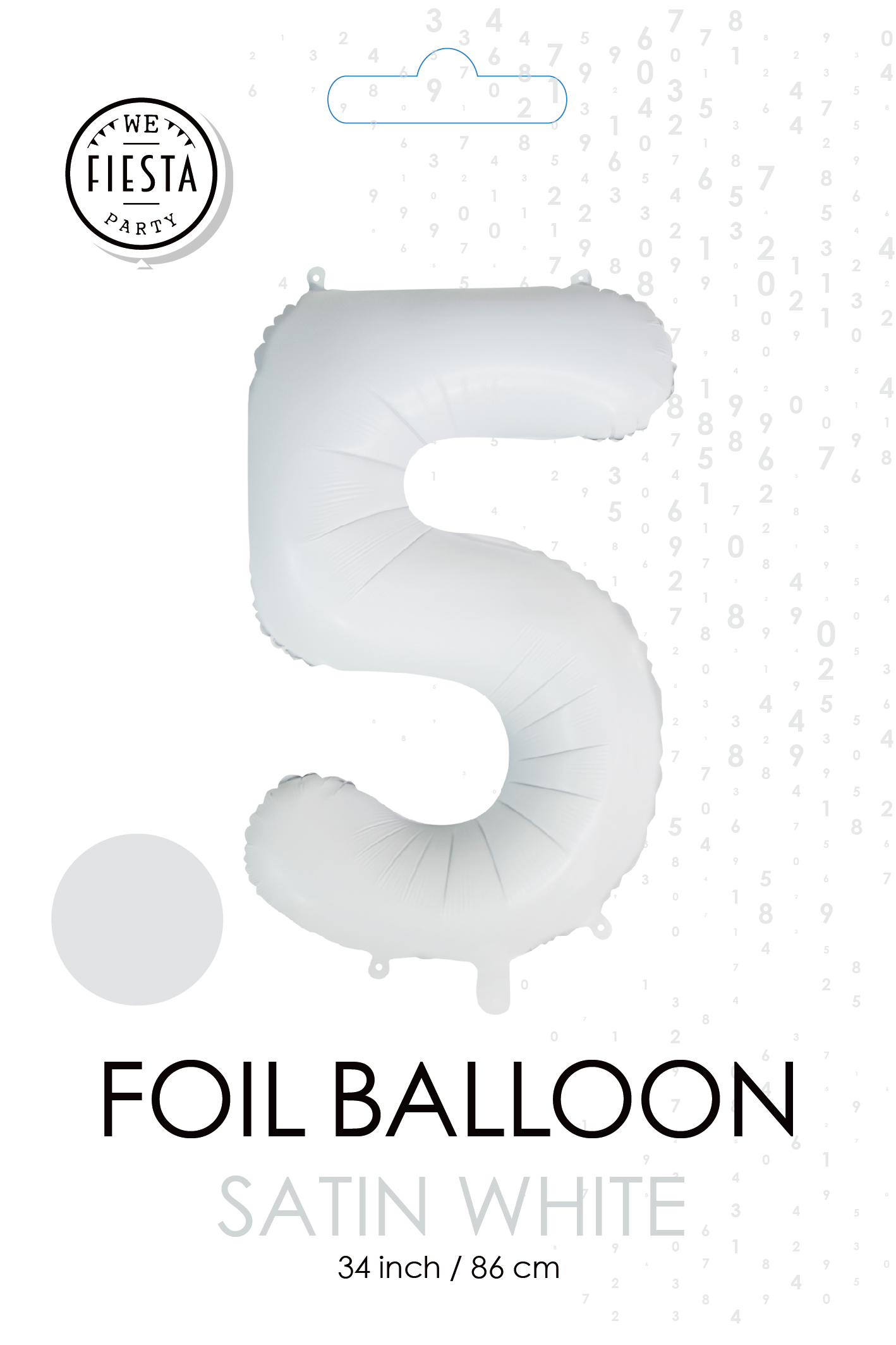 Folieballon Cijfer "5" Mat Wit 86cm