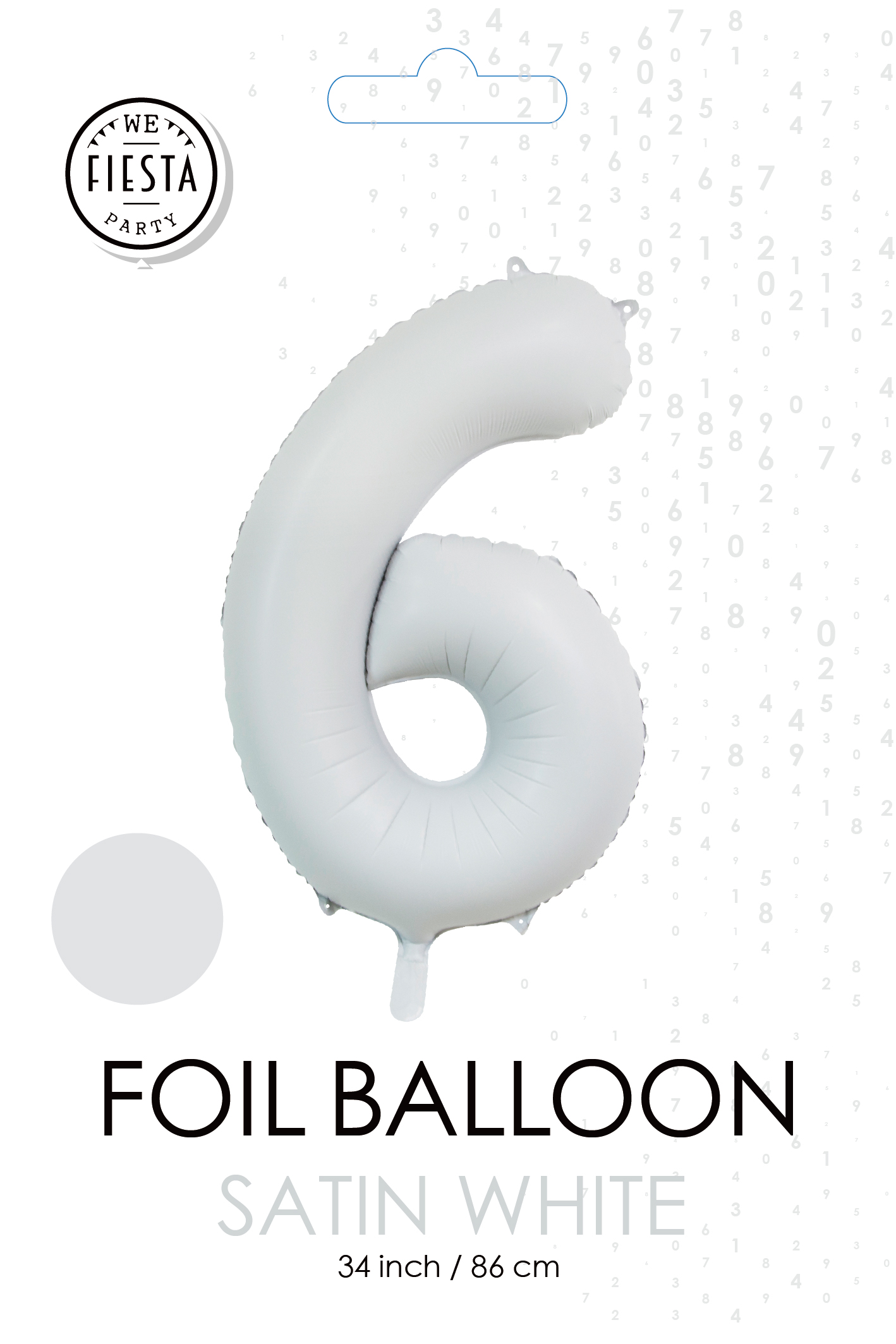 Folieballon Cijfer "6" Mat Wit 86cm