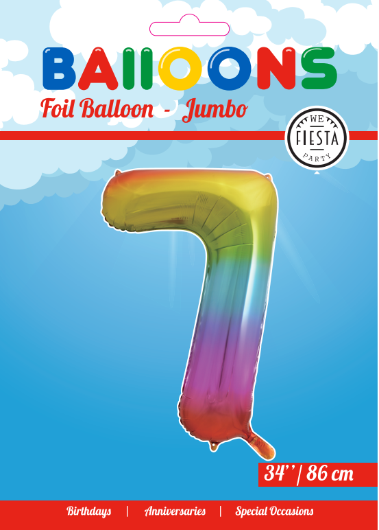 Folieballon Cijfer "7" Regenboog 86cm