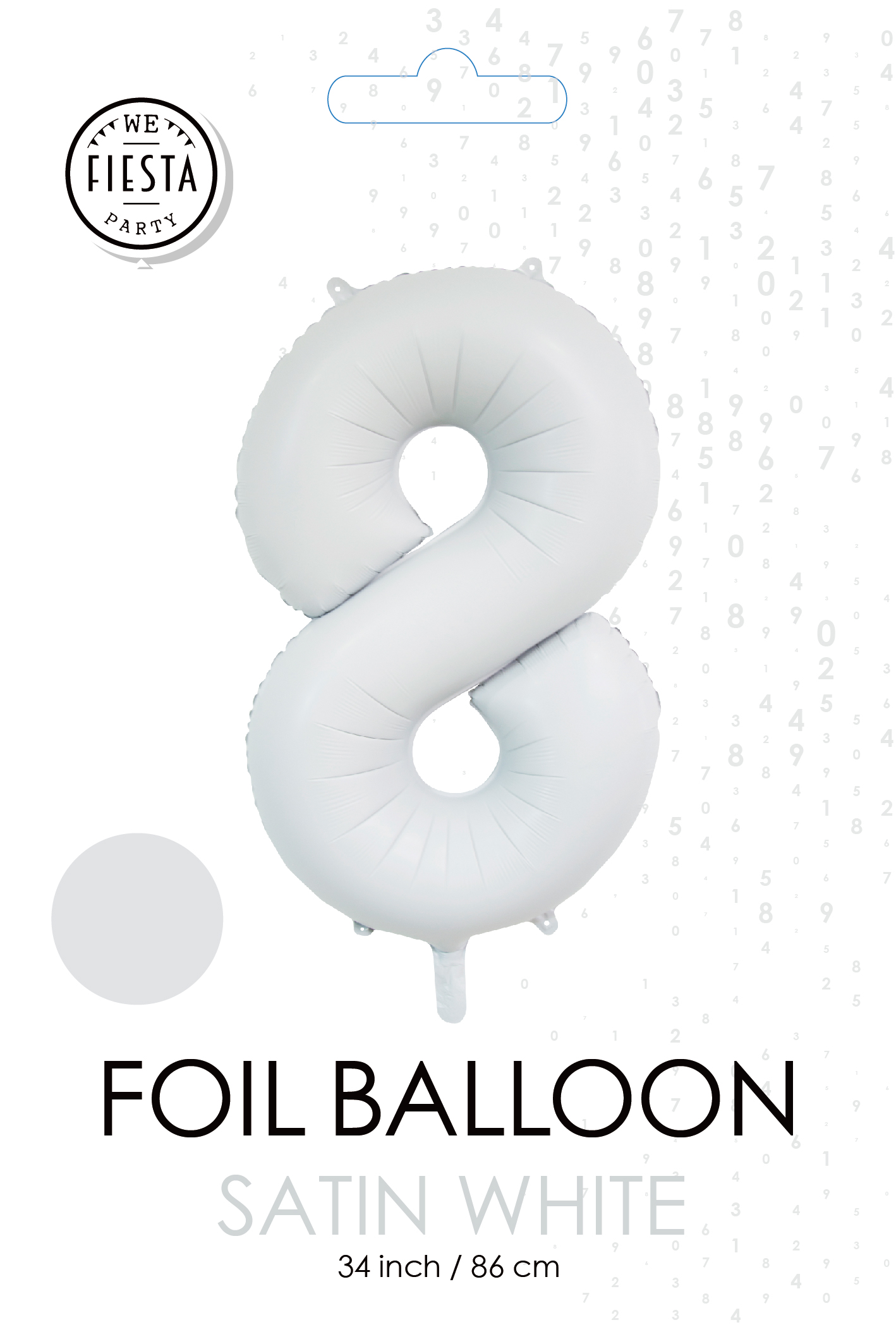 Folieballon Cijfer "8" Mat Wit 86cm