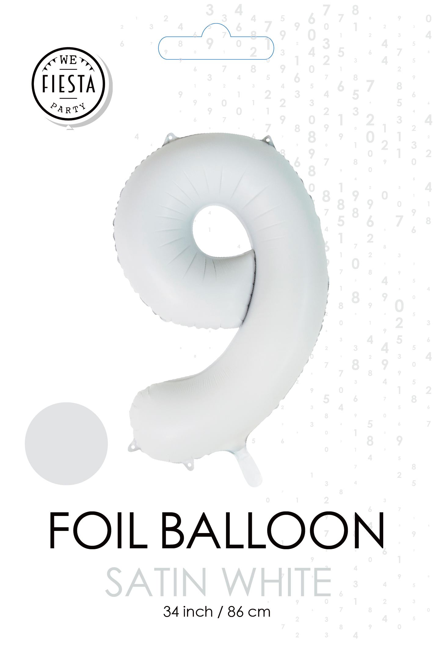 Folieballon Cijfer "9" Mat Wit 86cm