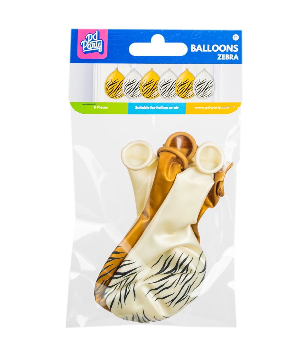6st Ballonnen Zebraprint Wit/Goud 12"