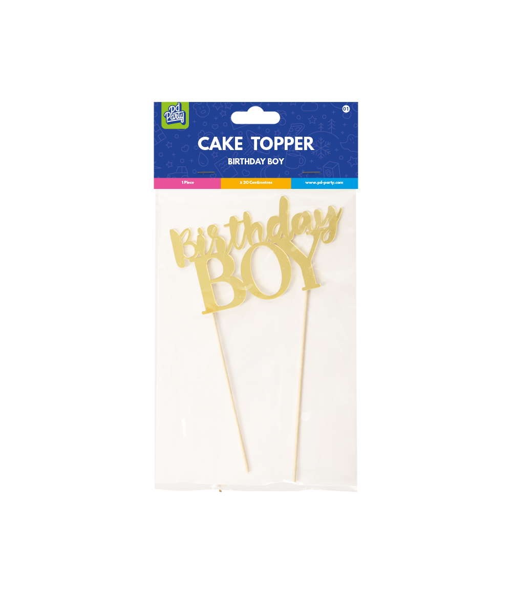Cake Topper Birthday Boy Goud 22cm