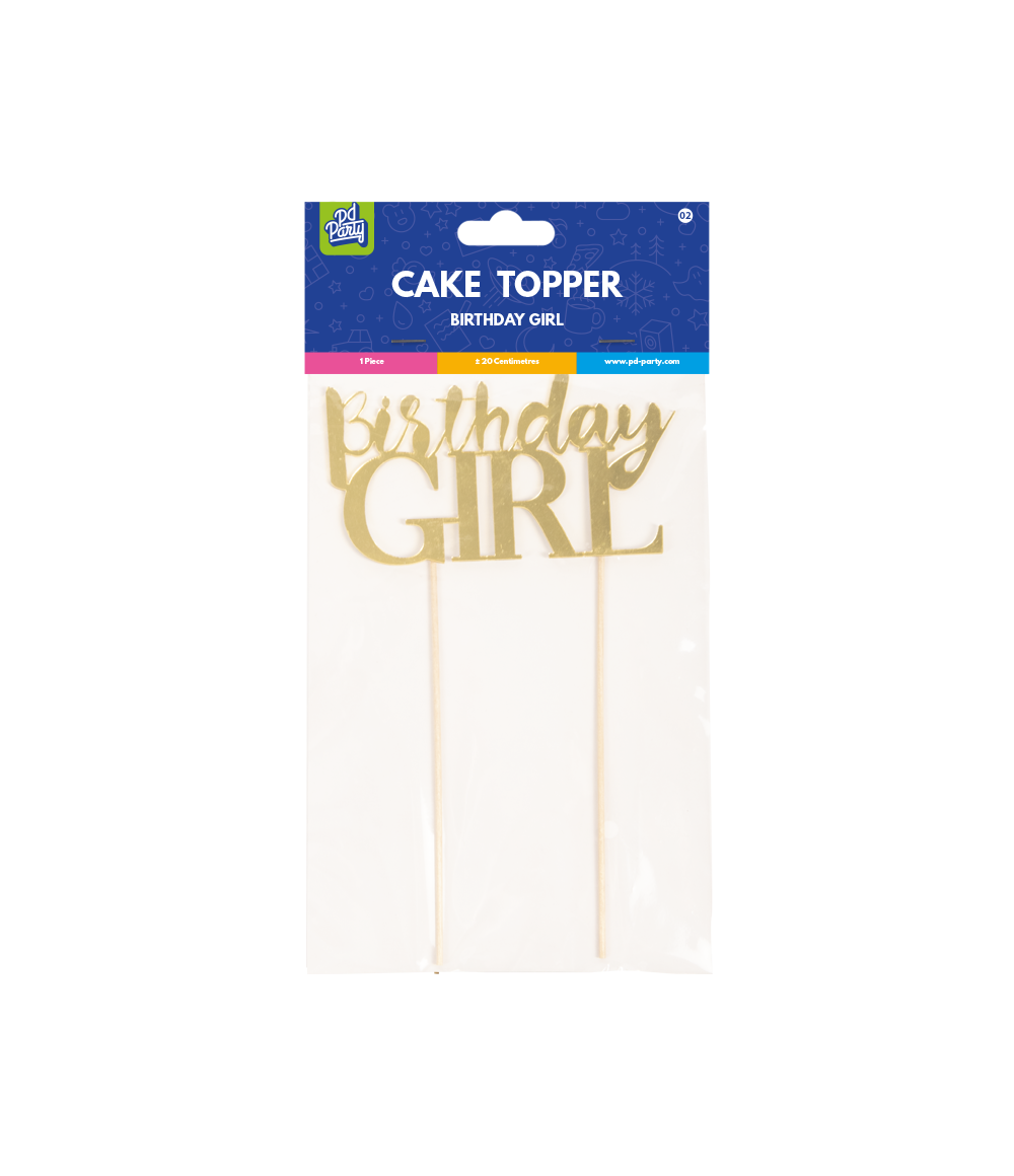 Cake Topper Birthday Girl Goud 22cm