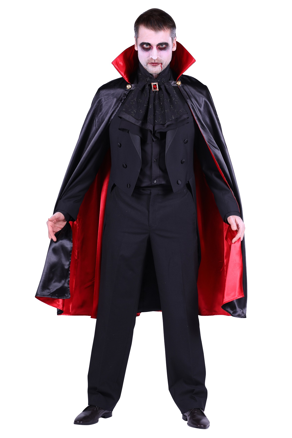Dracula Cape met Kraag Zwart/Rood 110cm