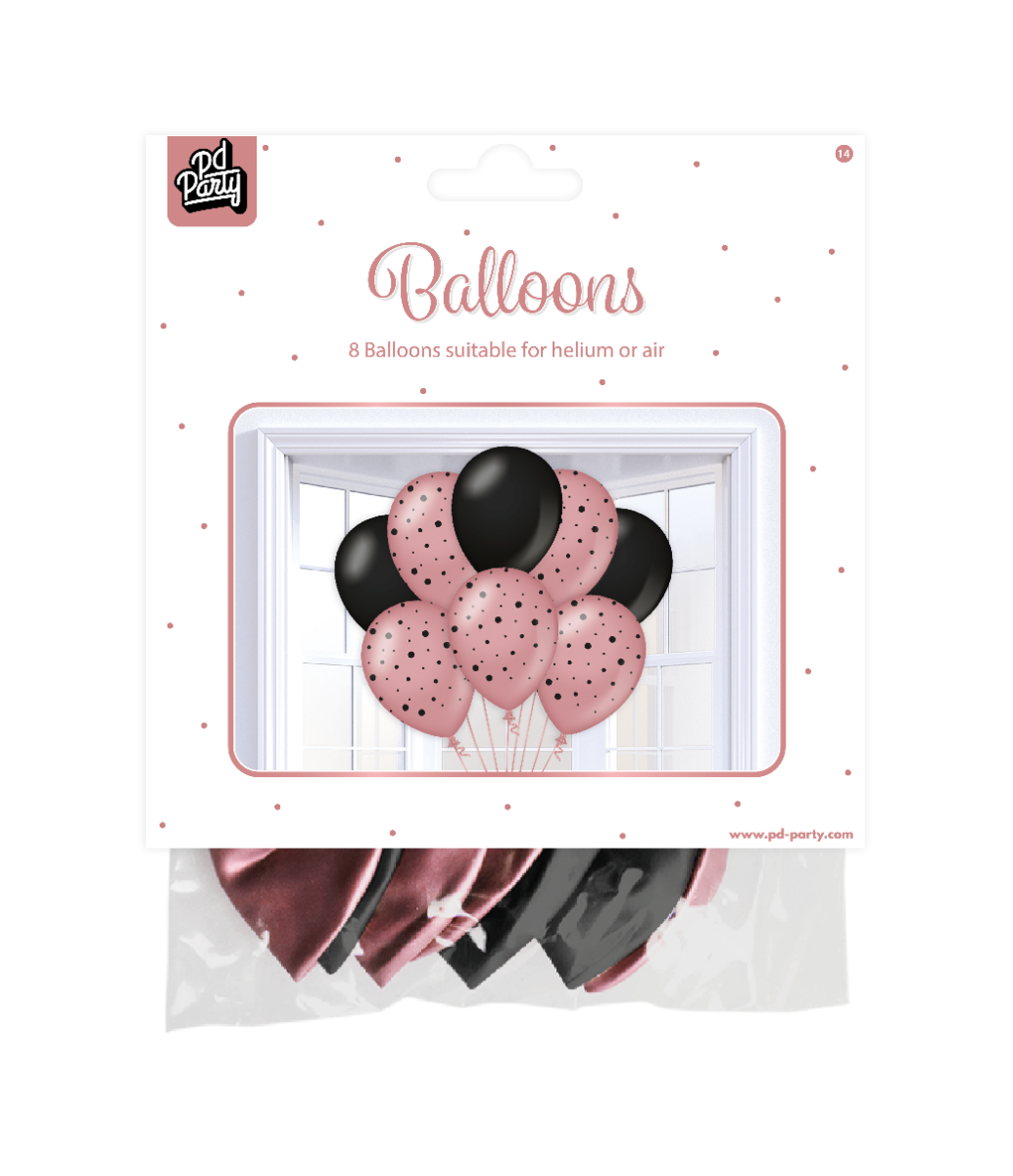 8st Ballonnen Bubbles Roségoud/Zwart 12"
