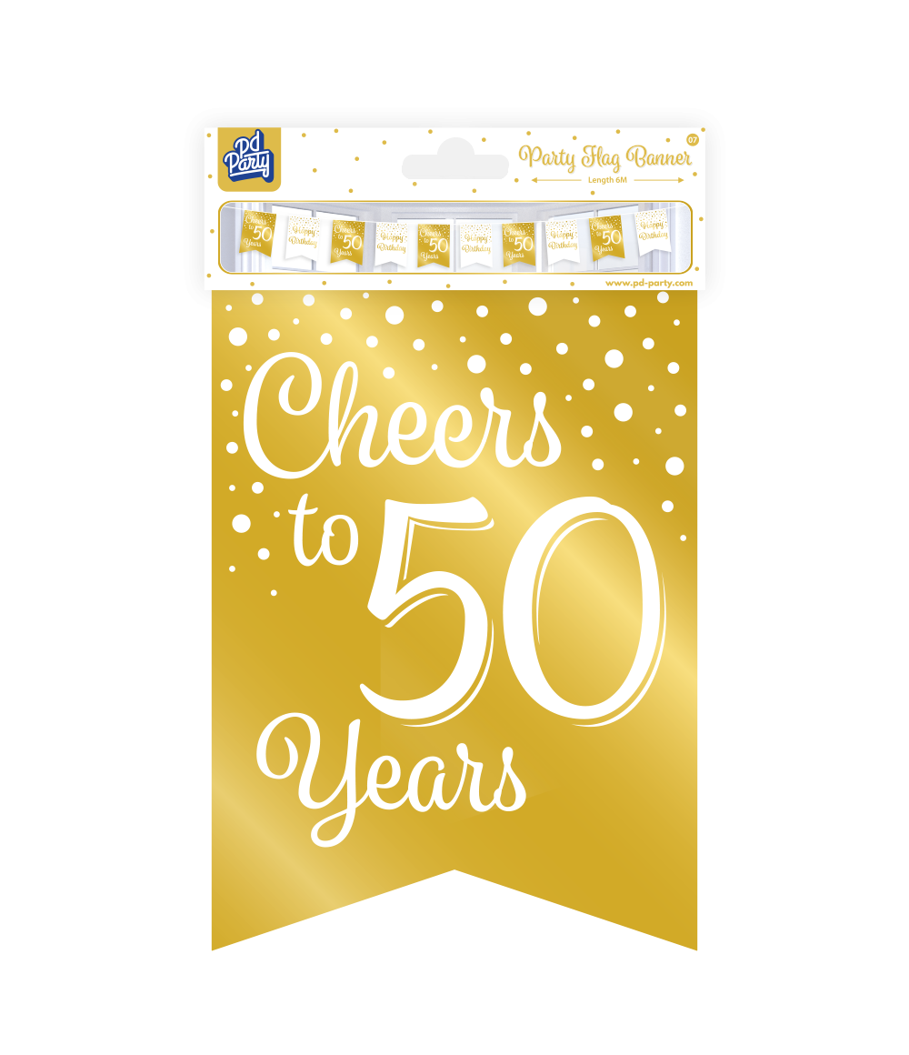 6m Vlaggenlijn Goud/Wit Cheers to 50 Years