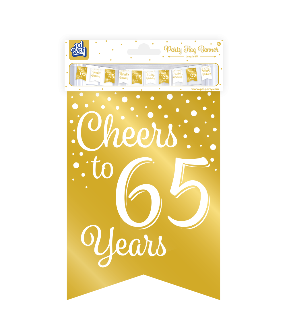 6m Vlaggenlijn Goud/Wit Cheers to 65 Years